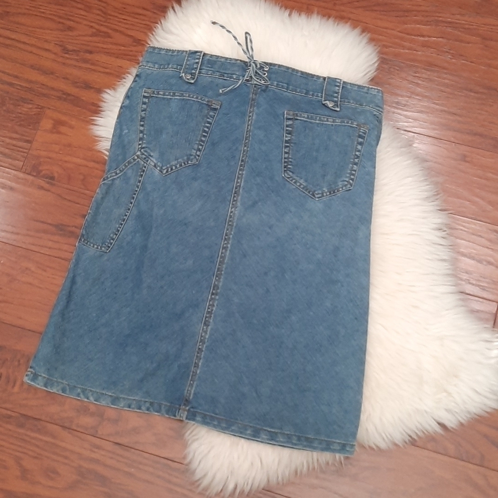 Y2K Corset back JLO Midi Length Cargo pocket Jean Skirt - Picture 2 of 6
